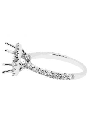 Semi-Mount Round Halo Engagement Ring with Diamonds Set in 18k White Gold