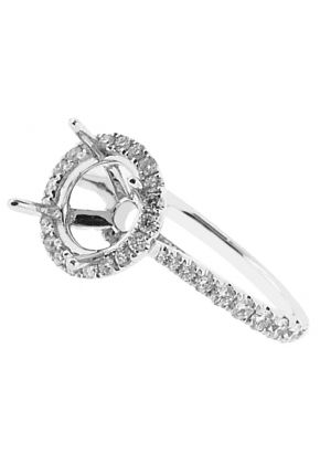 Semi-Mount Round Halo Engagement Ring with Diamonds Set in 18k White Gold
