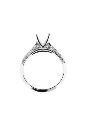 4 Prong Semi-Mount Knife Edge Engagement Ring with Diamonds Set in 18k White Gold