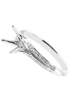 4 Prong Semi-Mount Knife Edge Engagement Ring with Diamonds Set in 18k White Gold