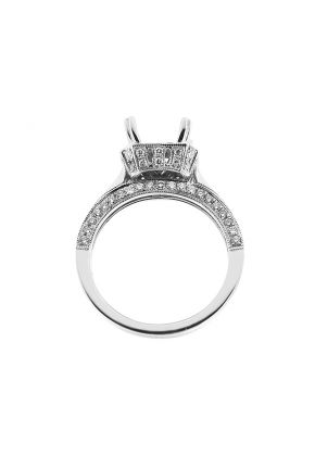 Semi-Mount Square Halo Engagement Ring with Micro-Pav?? Set Diamonds and Beaded Milgrain Engraved in 18k White Gold