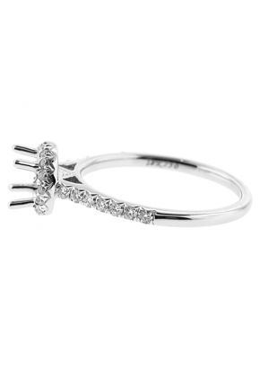 Semi-Mount Round Halo Engagement Ring with Diamonds Set in 18k White Gold