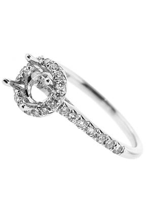 Semi-Mount Round Halo Engagement Ring with Diamonds Set in 18k White Gold