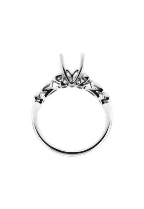 4 Prong Semi-Mount Engagement Ring with Bezel Set Round and Marquise Diamonds Surrounded by Beaded Milgrain in 18k White Gold
