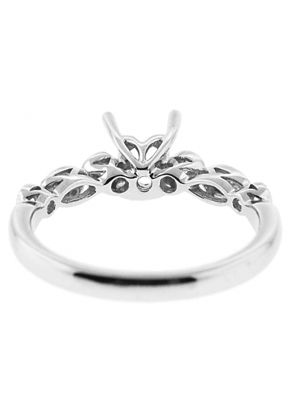 4 Prong Semi-Mount Engagement Ring with Bezel Set Round and Marquise Diamonds Surrounded by Beaded Milgrain in 18k White Gold