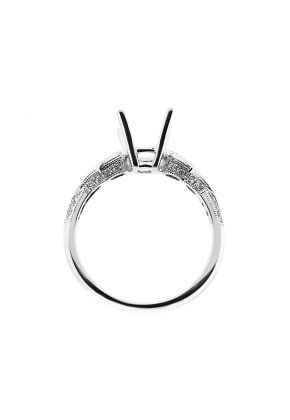 Semi-Mount Knife Edge Engagement Ring with Bezel Set Marquise Diamonds Bordered by Beaded Milgrain and Micro-Pav?? Set Round Diamonds in 18k White Gold