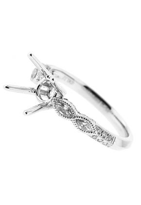 Semi-Mount Knife Edge Engagement Ring with Bezel Set Marquise Diamonds Bordered by Beaded Milgrain and Micro-Pav?? Set Round Diamonds in 18k White Gold