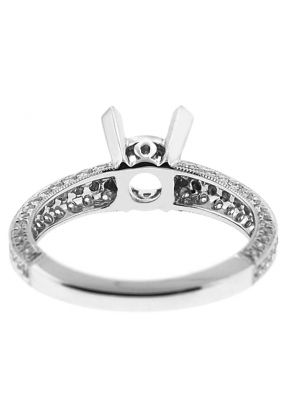 Semi-Mount Three Side Engagement Ring with Pav?? Set Diamonds Bordered by Beaded Milgrain in 18k White Gold