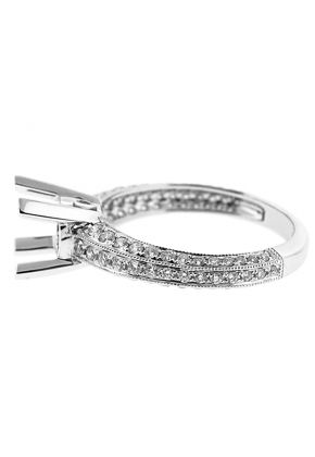 Semi-Mount Three Side Engagement Ring with Pav?? Set Diamonds Bordered by Beaded Milgrain in 18k White Gold