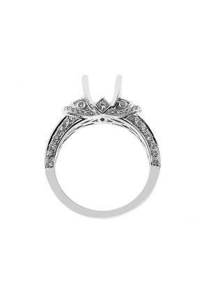 Semi-Mount Three Side Engagement Ring with Round and Princess Cut Diamonds Set in 18k White Gold