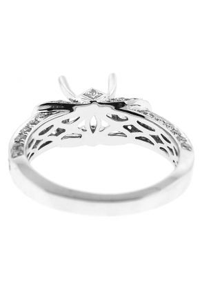 Semi-Mount Three Side Engagement Ring with Round and Princess Cut Diamonds Set in 18k White Gold