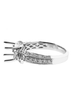 Semi-Mount Three Side Engagement Ring with Round and Princess Cut Diamonds Set in 18k White Gold