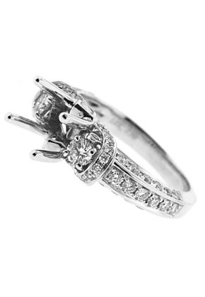 Semi-Mount Three Side Engagement Ring with Round and Princess Cut Diamonds Set in 18k White Gold