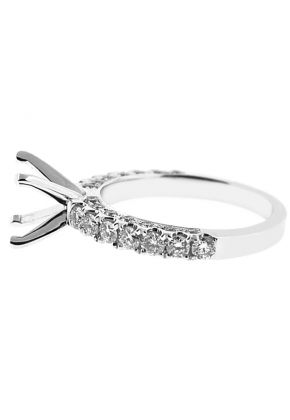 4 Prong Semi-Mount Three Side Engagement Ring with Prong and Micro-Pav?? Set Diamonds in 18k White Gold