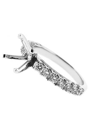 4 Prong Semi-Mount Three Side Engagement Ring with Prong and Micro-Pav?? Set Diamonds in 18k White Gold