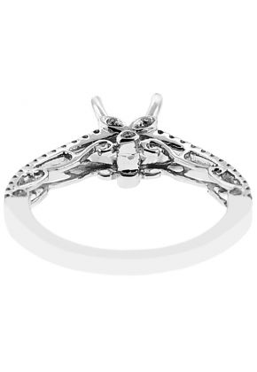 Semi-Mount Double Row Engagement Ring with Filigree Side Profile and Micro-Pav?? and Bezel Set Diamonds in 18k White Gold
