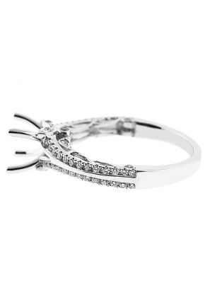 Semi-Mount Double Row Engagement Ring with Filigree Side Profile and Micro-Pav?? and Bezel Set Diamonds in 18k White Gold