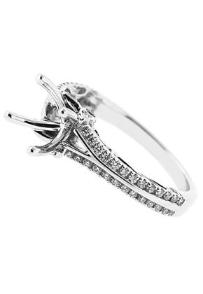 Semi-Mount Double Row Engagement Ring with Filigree Side Profile and Micro-Pav?? and Bezel Set Diamonds in 18k White Gold