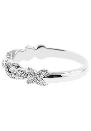 Braided Right Hand Fashion Band with Diamond Rounds Surrounded by Beaded Milgrain in 18k White Gold