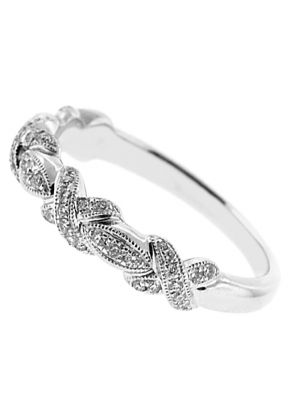 Braided Right Hand Fashion Band with Diamond Rounds Surrounded by Beaded Milgrain in 18k White Gold