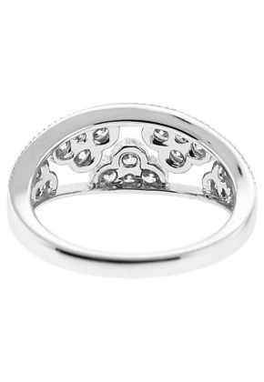 Curved Ladies Fashion Ring with Diamonds and Beaded Milgrain Design in 18k White Gold
