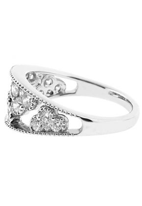 Curved Ladies Fashion Ring with Diamonds and Beaded Milgrain Design in 18k White Gold