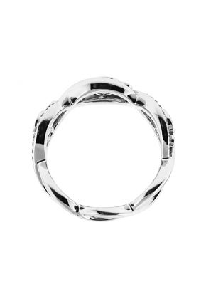 Twist Style Right Hand Fashion Ring with Bezel and Prong Set Diamond Rounds in 18K White Gold