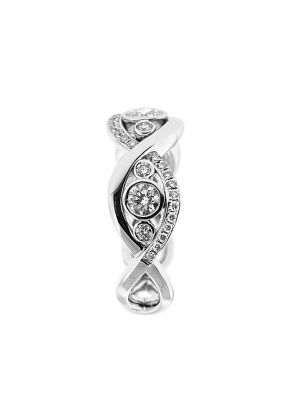 Twist Style Right Hand Fashion Ring with Bezel and Prong Set Diamond Rounds in 18K White Gold