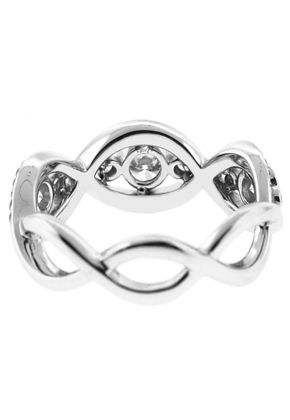 Twist Style Right Hand Fashion Ring with Bezel and Prong Set Diamond Rounds in 18K White Gold