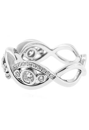 Twist Style Right Hand Fashion Ring with Bezel and Prong Set Diamond Rounds in 18K White Gold