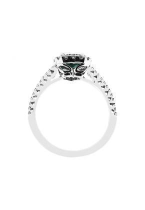 Heart Shaped Emerald Ring with Diamond Halo in 18K White Gold