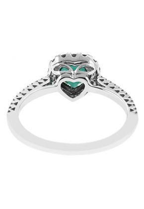 Heart Shaped Emerald Ring with Diamond Halo in 18K White Gold