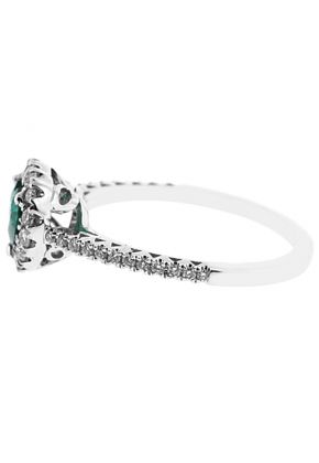Heart Shaped Emerald Ring with Diamond Halo in 18K White Gold