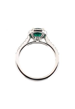 Emerald Right Hand Fashion Ring with Diamond Rounds Halo in 18K White Gold