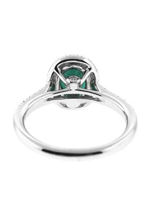 Emerald Right Hand Fashion Ring with Diamond Rounds Halo in 18K White Gold