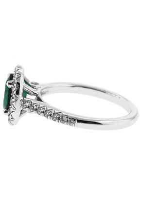 Emerald Right Hand Fashion Ring with Diamond Rounds Halo in 18K White Gold