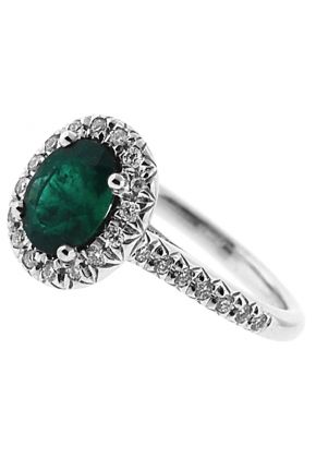 Emerald Right Hand Fashion Ring with Diamond Rounds Halo in 18K White Gold