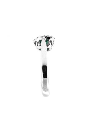 Right Hand Fashion Ring with Heart Shaped Emerald Surrounded by Diamond Halo in 18K White Gold