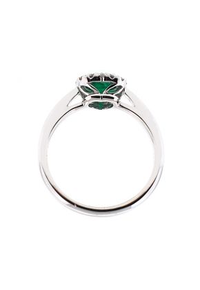 Right Hand Fashion Ring with Heart Shaped Emerald Surrounded by Diamond Halo in 18K White Gold
