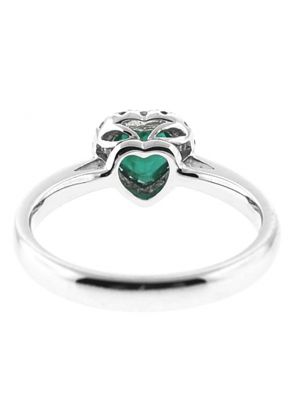 Right Hand Fashion Ring with Heart Shaped Emerald Surrounded by Diamond Halo in 18K White Gold