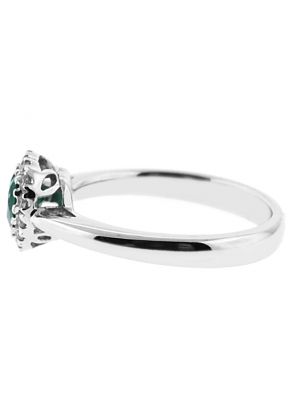 Right Hand Fashion Ring with Heart Shaped Emerald Surrounded by Diamond Halo in 18K White Gold