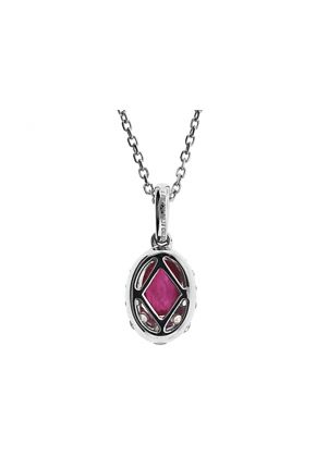 Solitaire Ruby Pendant with a Graduating Halo of Diamond Rounds in 18K White Gold