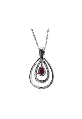 Drop Shaped Ruby Pendant with Double Diamond Halos in 18K White Gold