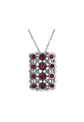 Ruby Rectangular Pendant with Diamond Rounds Set in 18K White Gold