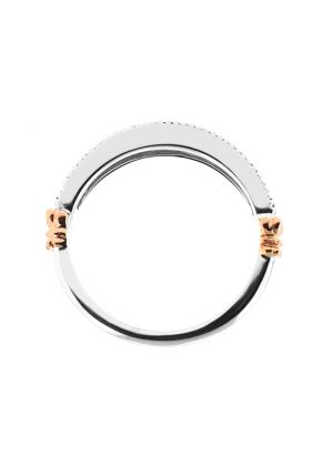 Two Tone Ruby and Diamond Single Row Band with Beaded Milgrain Border Set in 18K White and Rose Gold