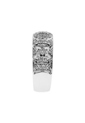 Diamond Ladies Ring with Milgrain Detail in 18K White Gold