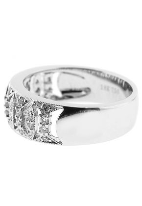 Diamond Ladies Ring with Milgrain Detail in 18K White Gold
