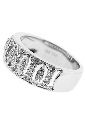 Diamond Ladies Ring with Milgrain Detail in 18K White Gold