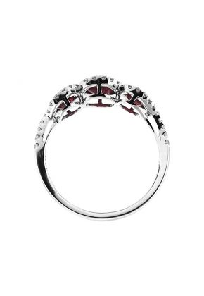 3 Stone Ruby Twist Ring with Diamond Rounds Set in 18K White Gold