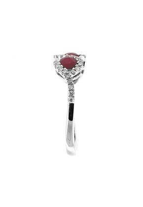 3 Stone Ruby Twist Ring with Diamond Rounds Set in 18K White Gold